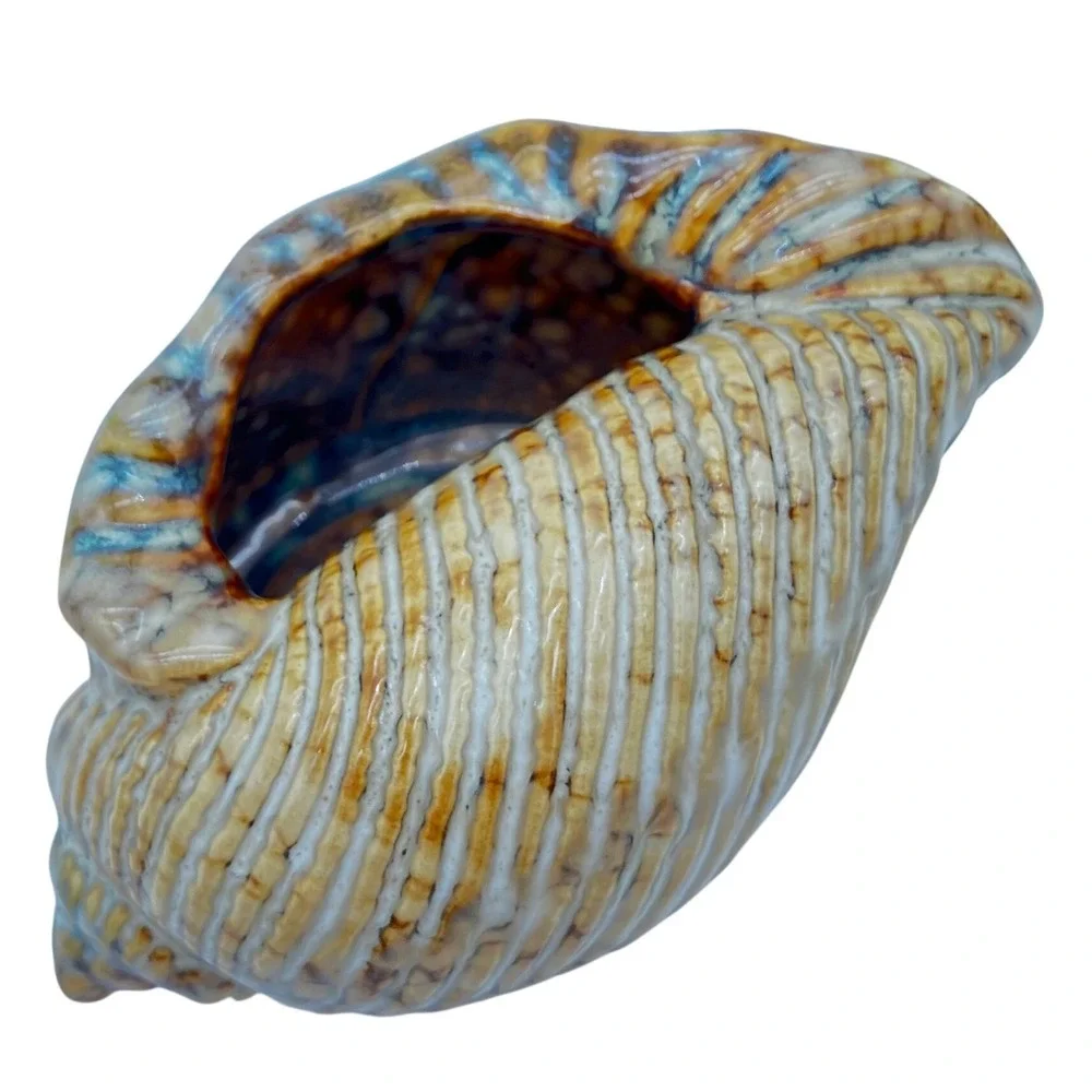 Vintage Ceramic Conch Shell Planter Vase 4.5in Brown Coastal Home Decor
